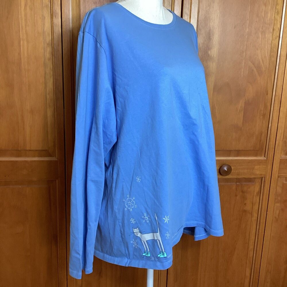 Life Is Good Womens XXL Crusher Tee Tshirt Cat Snowflake Winter Blue Long Sleeve